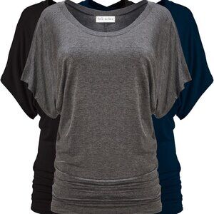 3 Pack Dolman Sleeve Tunic Dressy Business Casual Tops for Women Short Sleeve Sh